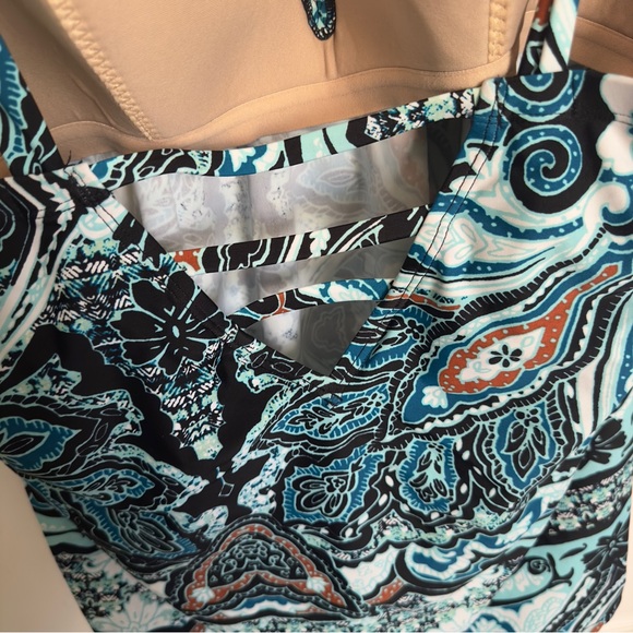 Cacique Lane Bryant Blue Paisley Halter Swim Tank - Picture 6 of 9